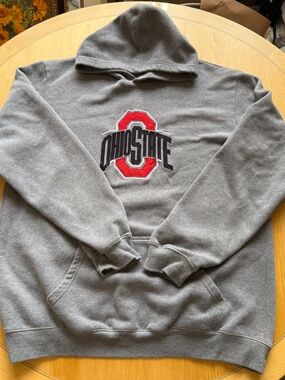 Ohio State Buckeyes Hoodie 2XL Gray Spellout NCAA Pullover Sweatshirt